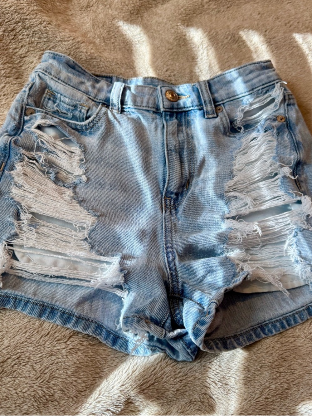 American Eagle Outfitters Light Blue Ripped Denim Shorts